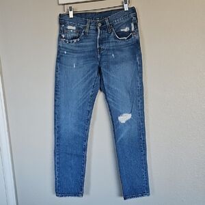 Levi's Blue Distressed 501 Straight-Leg Jeans